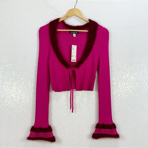 UO Rosie Faux Fur Trim Cardigan NWT Size Large - Picture 11 of 16